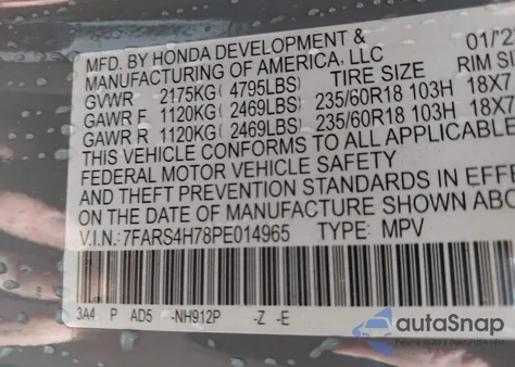 2023 Honda Cr-V Ex-L Awd from USA, damaged, VIN 7FARS4H78PE014965